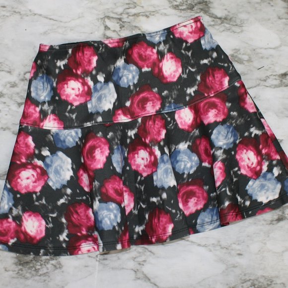 ABERCROMBIE KIDS Skirt Floral Roses Skater Abstract Flowers Pink Colorful Large - Picture 3 of 10